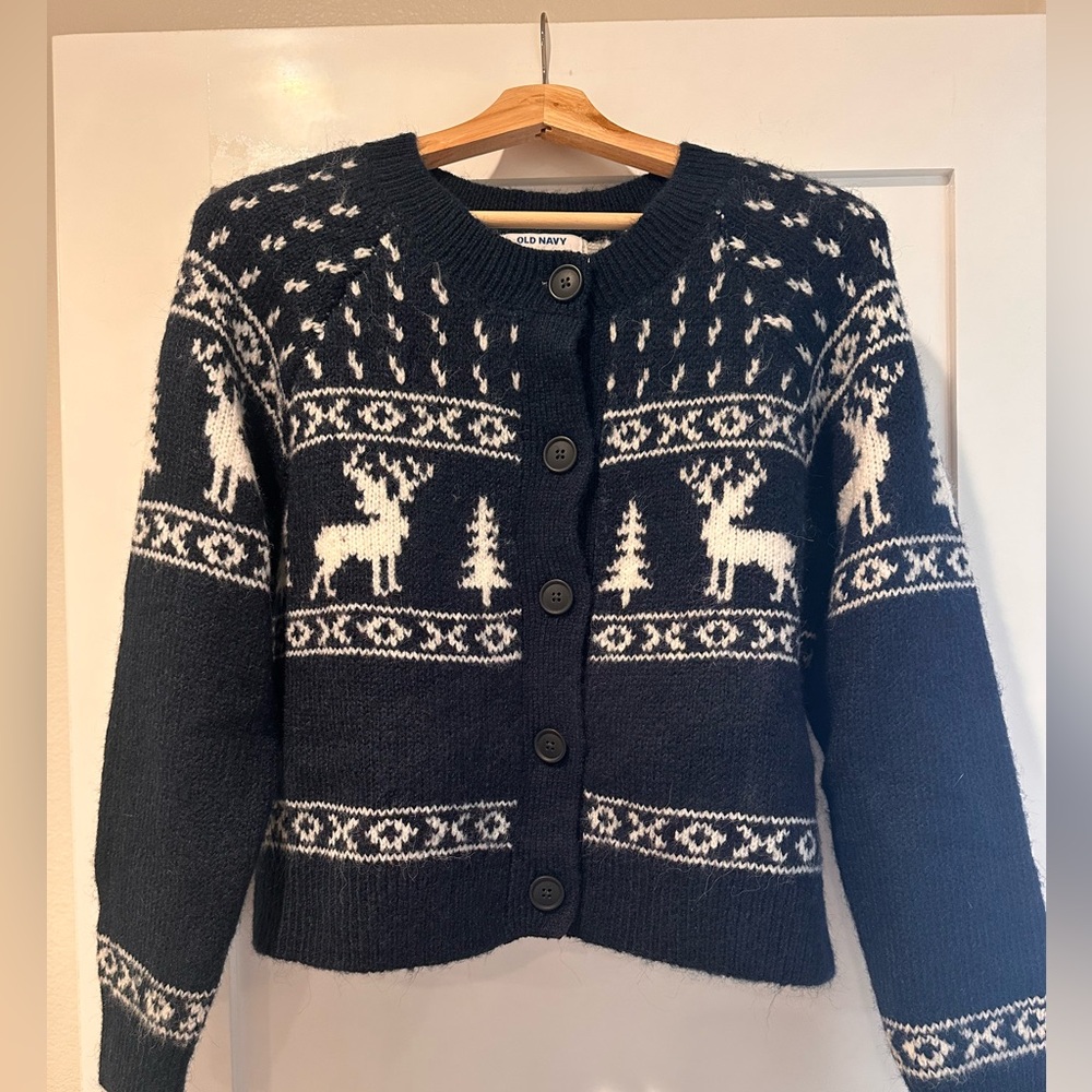 Old Navy Women's Navy and White Cardigan